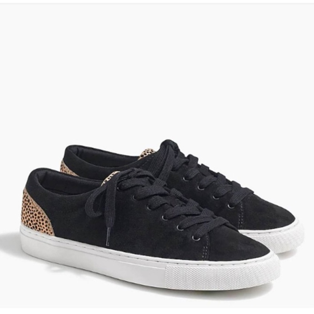 J. Crew Road Trip Microsuede Sneakers with Leopard Calf Hair Trim